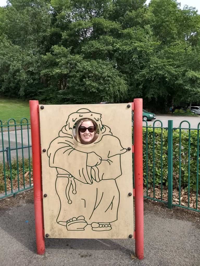 Monk Helen at Kirkstall Abbey historical site, a free day out in Leeds. Read the review by Helen's Journey Blog