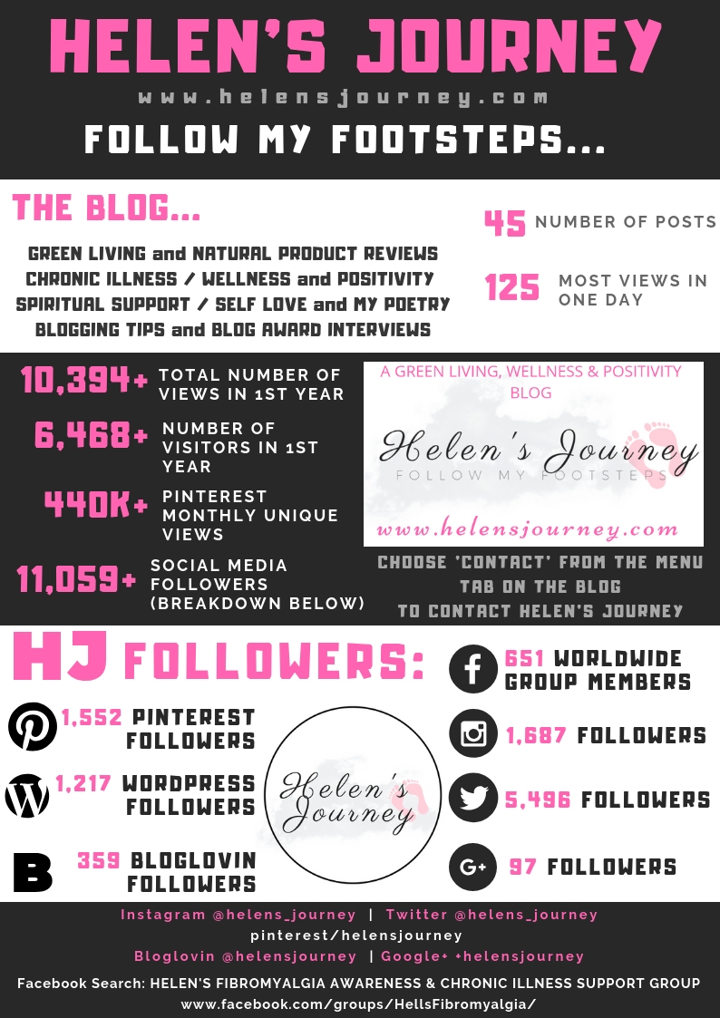 Helen's Journey Media Kit 1 year anniversary blog statistics