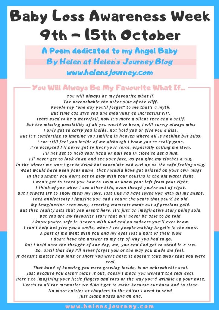 Baby Loss Awareness Week. A Poem dedicated to my angel baby by Helen from Helen's Journey Blog www.helensjourney.com JPEG