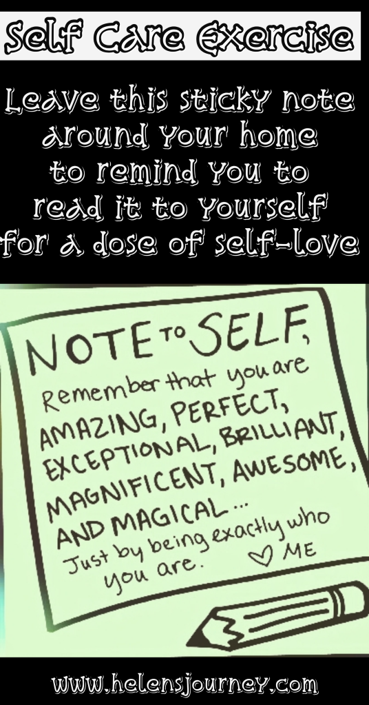 self care exercise to give yourself a dose of self love by Helen's Journey Blog